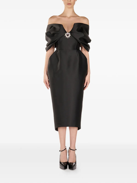 Araftu Off-shoulder Midi Dress - Black 