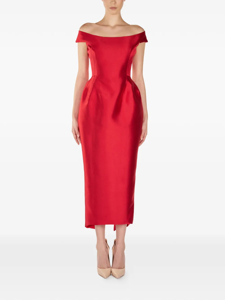  Araftu Off-shoulder Midi Dress - Red 