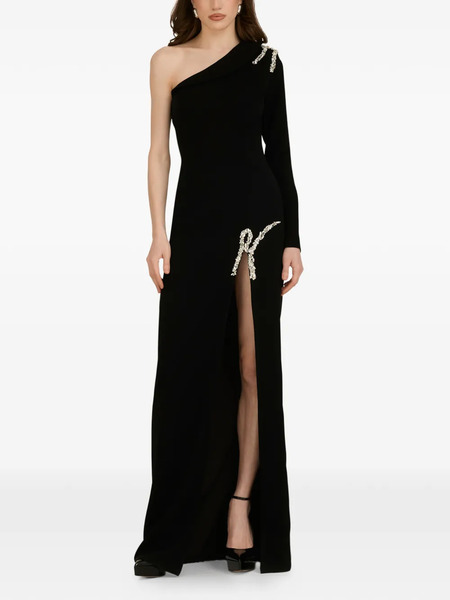  Araftu One-shoulder Embellished Side-slit Gown - Black 