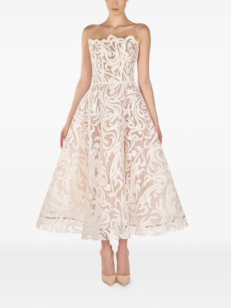  Araftu Strapless Patterned Midi Dress - White 