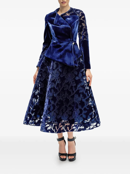  Araftu Velvet-blazer Lace-skirt Suit - Blue 