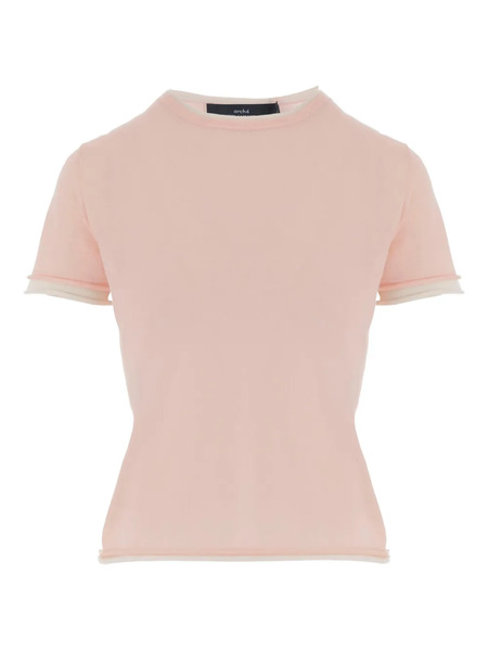  Arch4 Contrasting Edging Round Neck T-shirt - Pink 