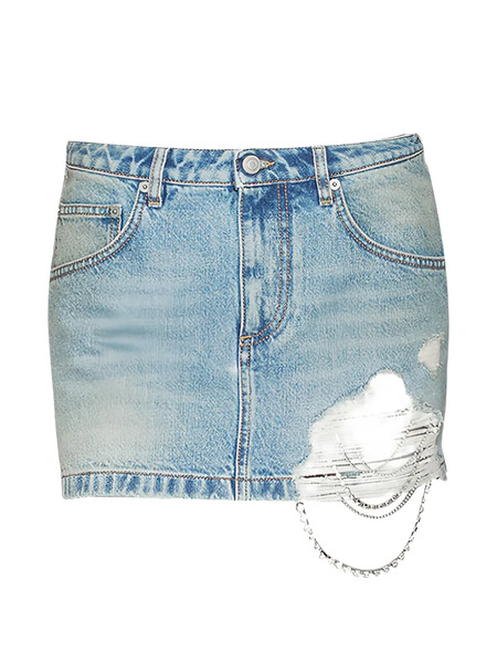  Area Chain-embellished Denim Skirt - Blue 
