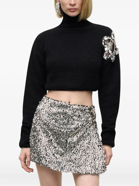  Area Crystal-cluster Flower Turtleneck Sweater - Black 