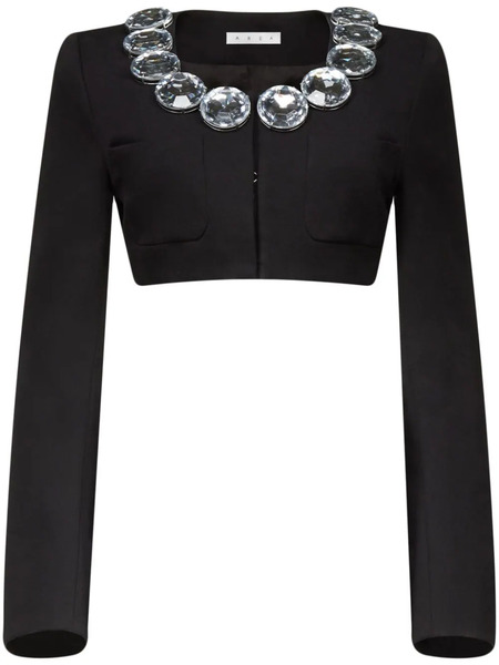  Area Crystal-embellished Cropped Wool Jacket - Black 