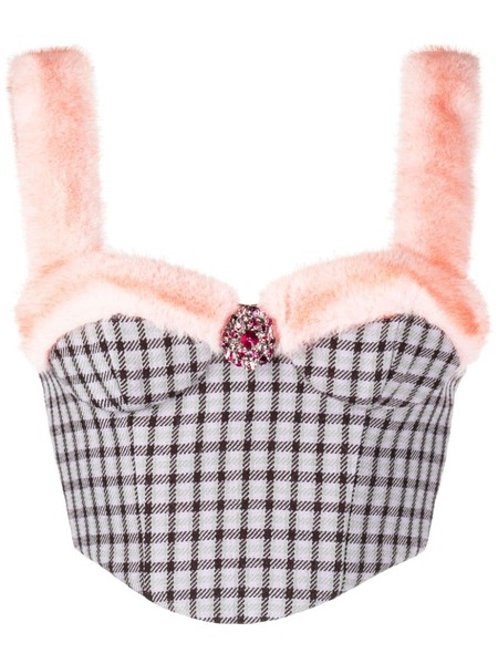 Area Crystal-embellished Faux-fur Trim Bustier - Purple 