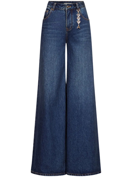  Area Crystal Heart Charm Wide-leg Jeans - Blue 