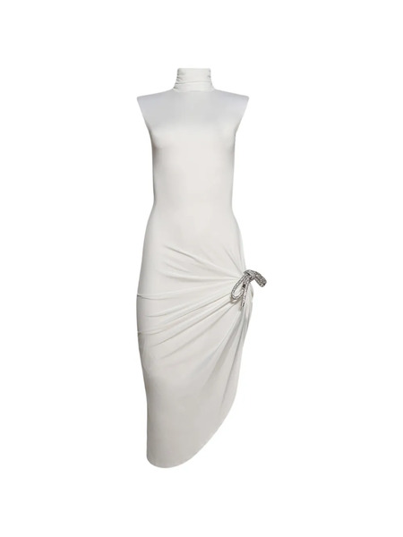  Area Crystal-knot Draped Midi Dress - White 