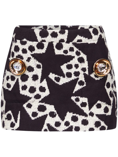  Area Crystal Medallion Jacquard Miniskirt - Black 