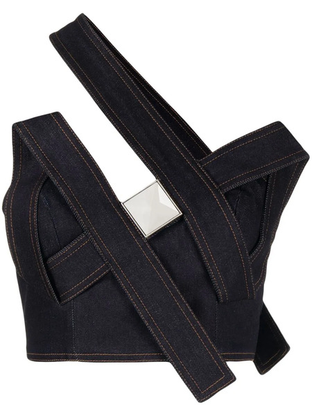  Area Crystal Pyramid Denim Top - Blue 
