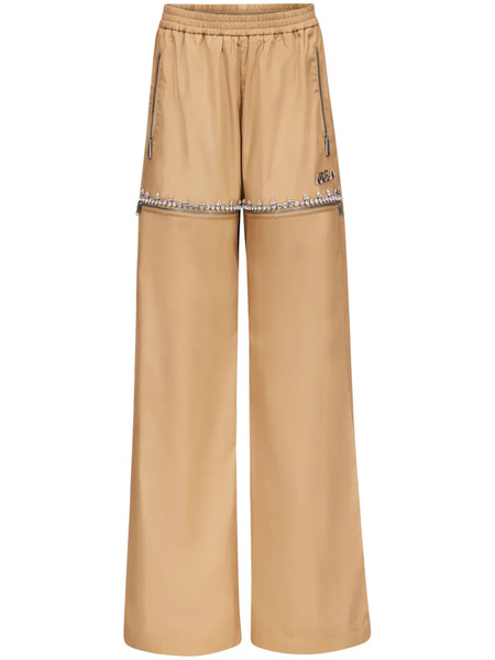  Area Crystal Slit Track Pants - Brown 