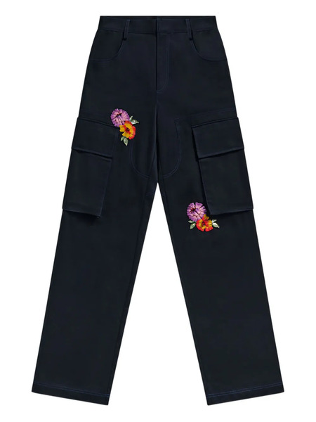  Area Embroidered-flower Cargo Trousers - Blue 