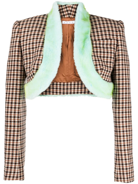  Area Faux-fur Trim Cropped Jacket - Brown 