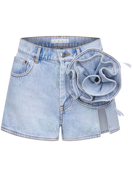  Area Floral-appliqué Denim Shorts - Blue 