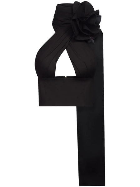  Area Flower Corsage Halter Top - Black 