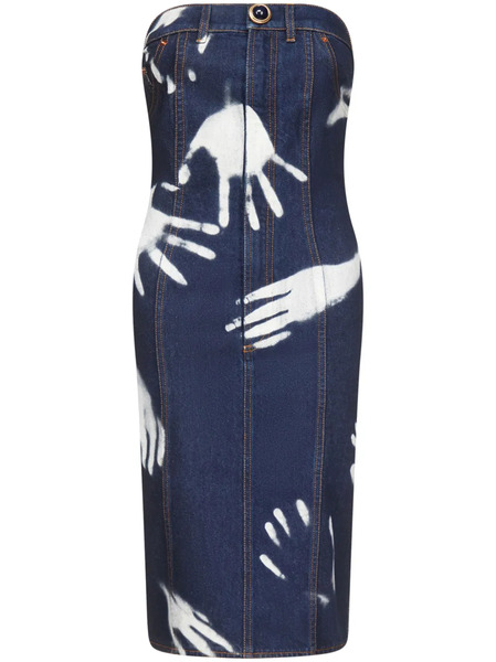  Area Handprint Strapless Minidress - Blue 