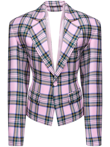  Area Heart Draped Cutout Checked Blazer - Pink 