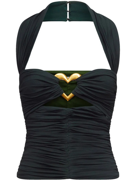  Area Heart Ruched Halter Top - Green 