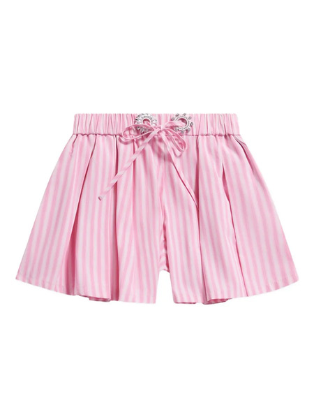  Area Pleated Striped Shorts - Pink 