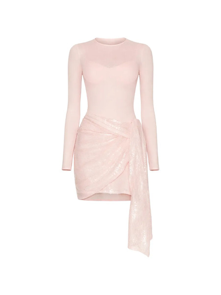  Area Sequin Draped Mini Cocktail Dress - Pink 