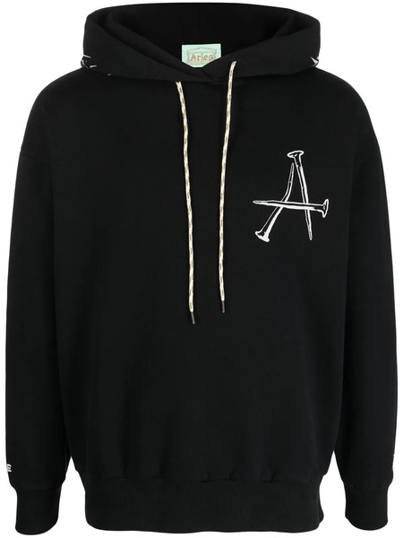  Aries Graphic Print Drawstring Hoodie - Black 