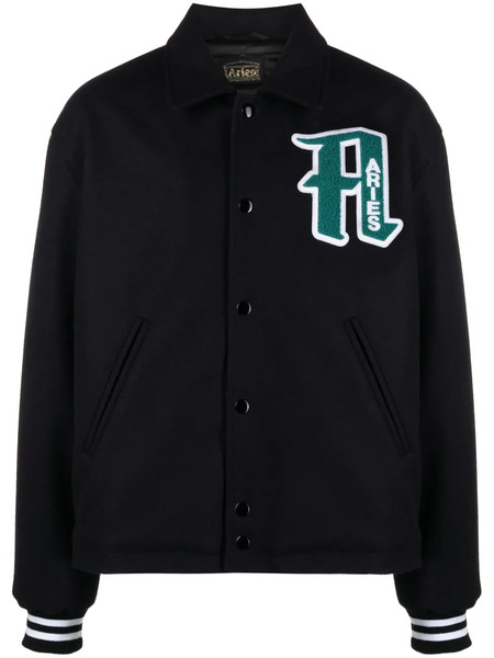  Aries Logo-appliqué Varsity Jacket - Black 