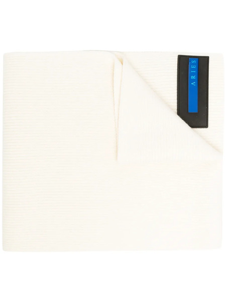  Aries Logo-patch Ribbed Scarf - White 