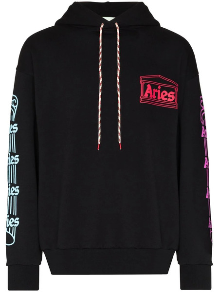  Aries Logo-print Drawstring Hoodie - Black 