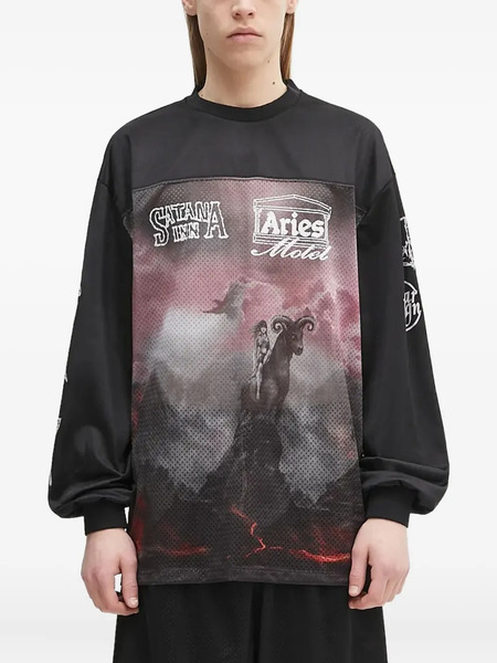  Aries Mesh-panel Graphic Long-sleeve T-shirt - Black 