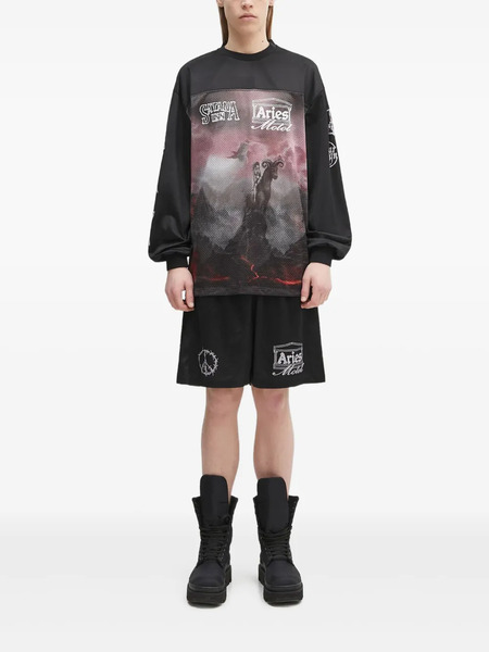  Aries Ramscape Airtex Logo-print Shorts - Black 