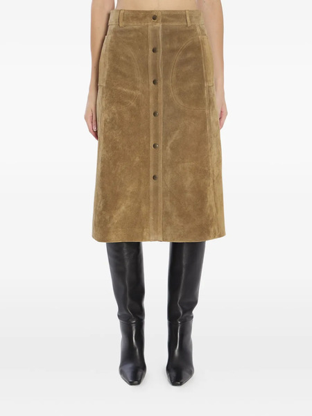  Arma Elen Snap-button Suede Midi Skirt - Brown 