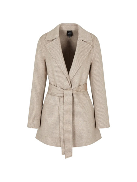  Armani Exchange Belted Herringbone Coat - Neutrals 