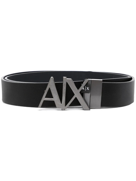  Armani Exchange Logo Plaque Leather Belt - Black 
