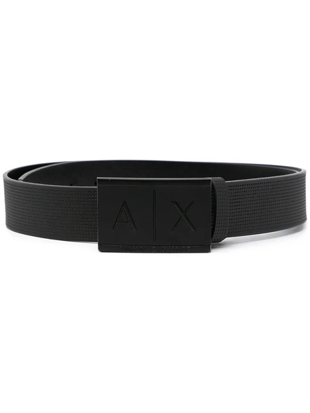  Armani Exchange Logo Plaque Leather Belt - Black 