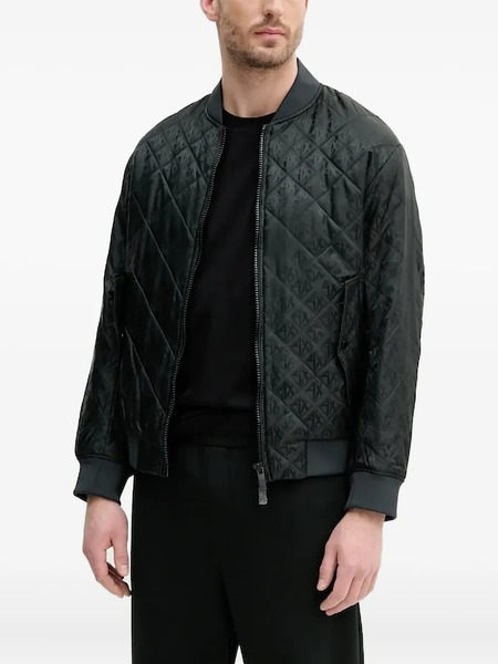  Armani Exchange Monogram-pattern Quilted Bomber Jacket - Black 