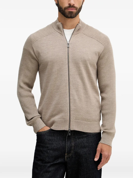  Armani Exchange Ribbed Zip Cardigan - Neutrals 