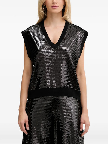  Armani Exchange Sequin V-neck Vest - Black 