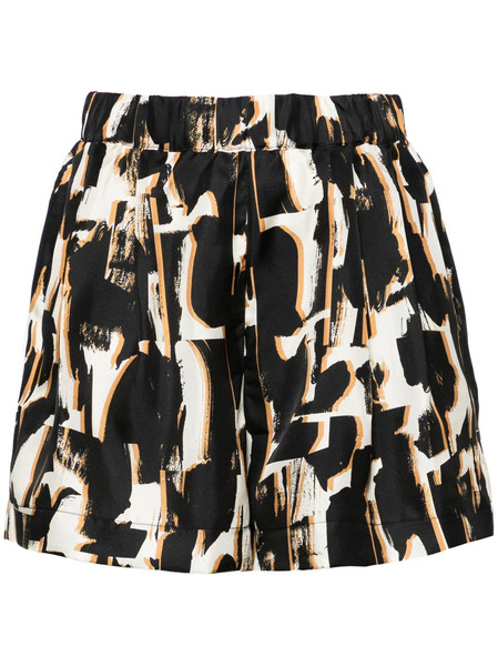  Asceno Zurich Abstract-print Silk Shorts - Black 