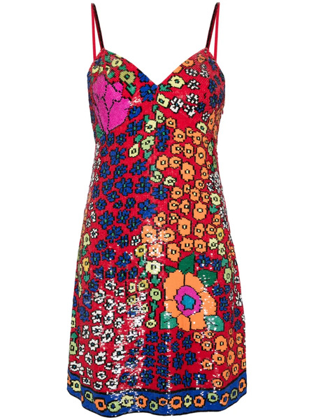  Ashish Sequin Floral-pattern Dress - Red 