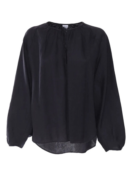  Aspesi Balloon-sleeve Tie-neck Top - Blue 