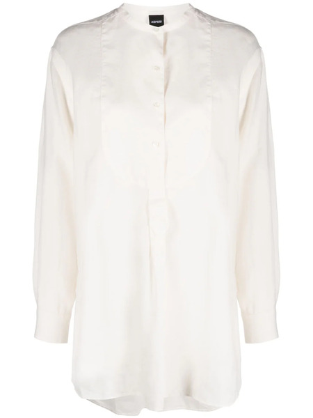  Aspesi Collarless Linen Bib Shirt - Neutrals 