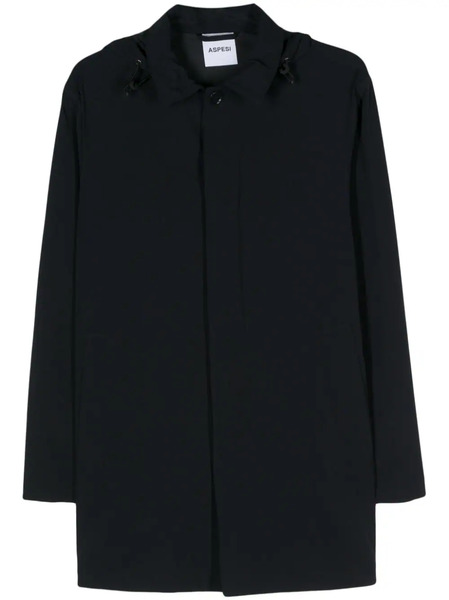  Aspesi Detachable Hood Buttoned Coat - Blue 