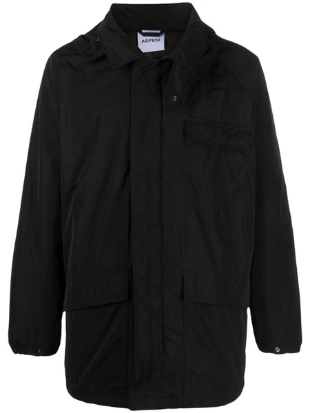  Aspesi Hooded Long-sleeved Coat - Black 