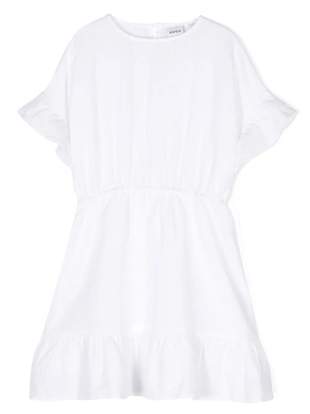  Aspesi Kids Chambray Ruffled Mini Dress - White 