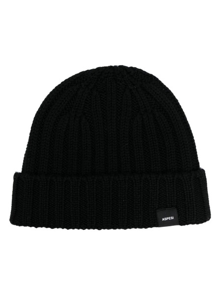  Aspesi Logo-patch Ribbed Beanie - Black 