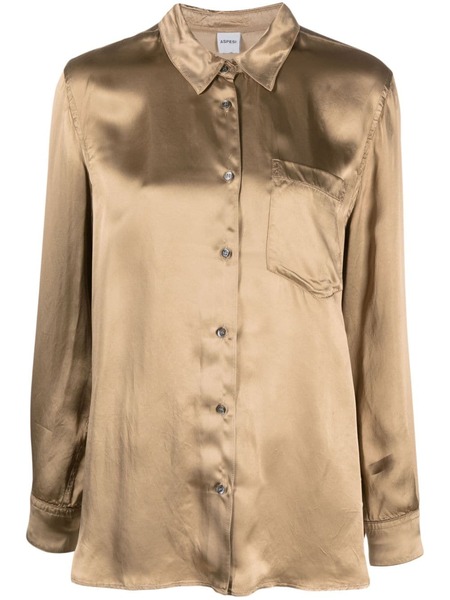  Aspesi Long-sleeve Satin-finish Shirt - Brown 