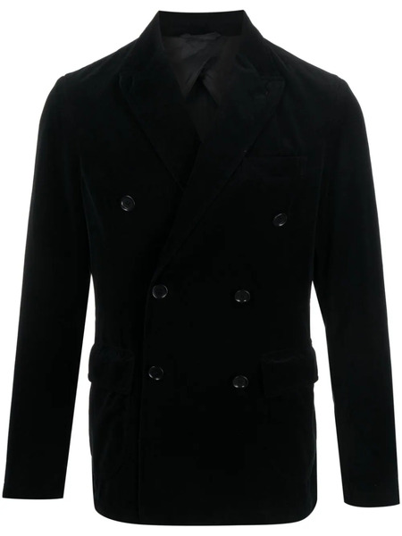  Aspesi Notched-lapels Velvet-finish Double-breasted Blazer - Black 