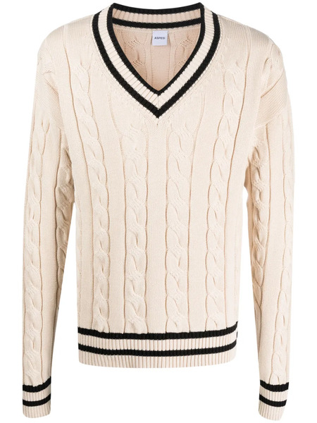  Aspesi Stripe-detail Cable-knit Jumper - Neutrals 