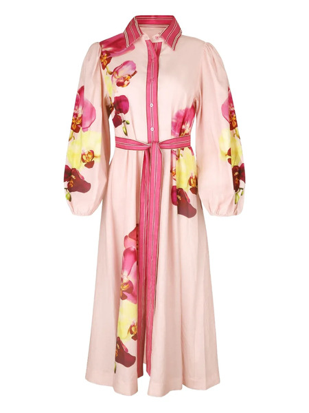  Aston Studio Lucille Floral Belted Midi Dress - Pink 