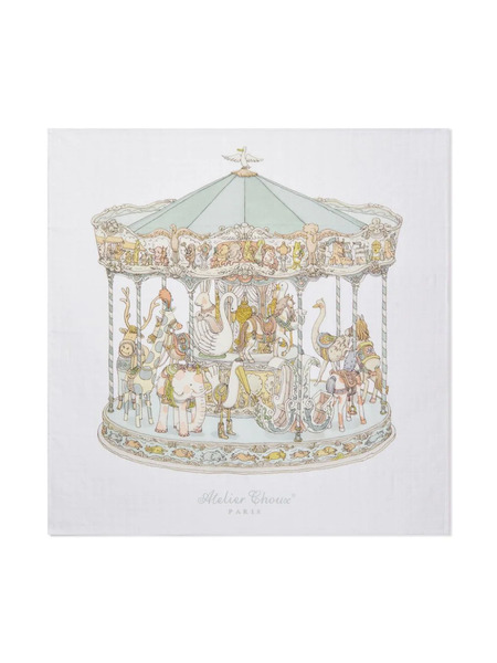  Atelier Choux Carousel-print Cotton Blanket - White 